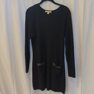 Studio Works Black Long Sleeve Crew Neck Sweater Tunic Accent Pocket Size L